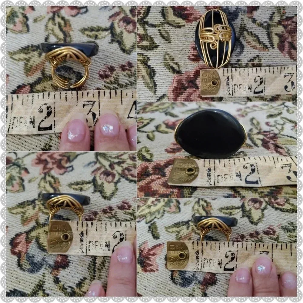 Vintage Huge Black Gold Wire Stone Boho Southwestern Artisan Statement Ring
